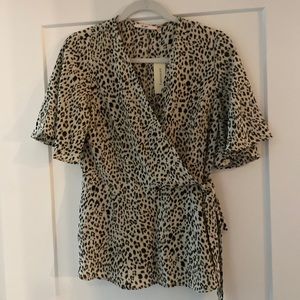 Tie wrap leopard print top. Never worn, new with tags.